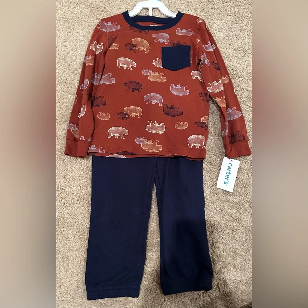 NWT Carter‘s Toddler boy bear 2pc outfit Set cotton Pants & Cotton Top 5T